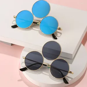 Güneş gözlüğü renkli üç yuvarlak çerçeve moda gözlük yetişkin açık Noel partisi alıyor po alışveriş