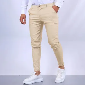 Pantaloni da uomo tinta unita eleganti pantaloni slim fit a matita traspiranti stile business con comode tasche in tessuto morbido da uomo