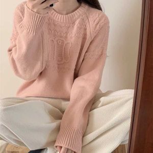 Korean Gentle Style Handembroidered Heavy Industry Sweater for Women New Autumn and Winter Soft Glutinous Knitted Top