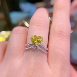 Cluster Rings HN Solid 18 K Gold Jewel Natural Yellow Tourmaline Gemstones 2.2ct Diamonds Female For Women Fine Ring