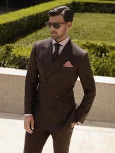 Men's Suits & Blazers ANNIEBRITNEY Brown Double Breasted Men Slim Fit Suit With Pants Tailor Made Skinny Black Groom Wedding Tuxedo Prom