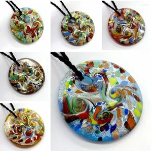 Pendant Necklaces Wholesale 4pcs Handmade Murano Lampwork Glass Colorful Gold Sand Dots Round Fit Necklace Jewelry Gifts LL50