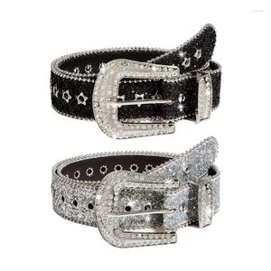 Cintos Western Shinning Buckle Belt Full Lantejoulas Ajustáveis para Saia Jeans