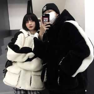 Men's Jackets Vintage Lamb Wool Coat Couple Thickened Hooded Coat Winter Harajuku Korean Fashion High Street Thickened Cotton Coat 231123