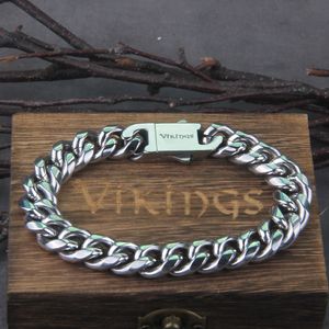 Charm Bracelets Never Fade Stainless Steel Vikings Bracelets For Men Blank Color Punk Curb Cuban Link Chain Bracelets with gift wooden box 230422