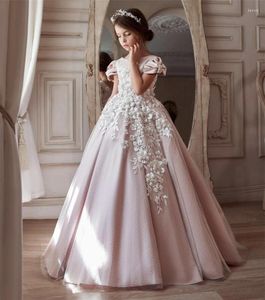 Девушка платья пухлыми цветами 3D цветы, вышитые бусером принцесса платье Тулл первое причастие милые дети