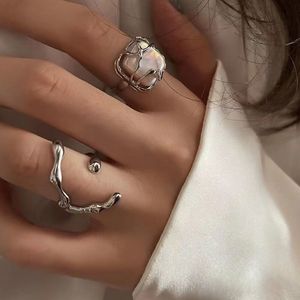 Cluster Rings Irregular Pearl Finger Ring Y2K Creative Aesthetic Rings for Women Girls Trendy Silver Color Opening Ring Party Jewelry Gift 230424