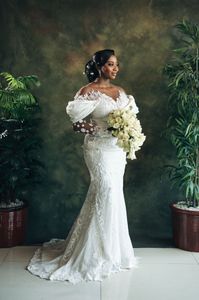 Африканские свадебные платья с открытыми плечами и русалкой, расшитые бисером, кружевные цветочные аппликации, кристаллы, свадебные платья больших размеров, Robes De Mariee 328 328
