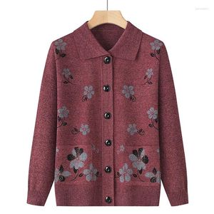 Kobiet Knits Babcia wiosenna jesienna sweter Lapel Sweter Winter Women Clothing Vintage Knitting Motioner Mother Knitwears 4xl