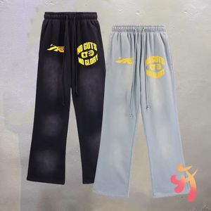 Grey Vintage Sweatpants Letter Print Drawstring Trousers Hiphip Street Casual Oversized Men Women Pants