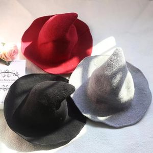 Хэллоуинская шляпа ведьмы, разнообразная шапка из овечьей шерсти, вязаная рыбацкая шапка, женская модная шапка ведьмы с острым тазом b1124