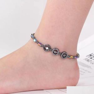 Anklets Black Gallstone Magnetic Therapy Anklet Beads Foot Chain Healthy Ankle Bracelet For Leg Health Jewelry Drop Delivery Jewelry Dhnca