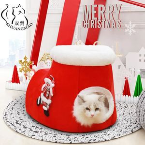 kennels pens Cute Pet Cat House Christmas Tree Shape Dog Bed Kennel Puppy Cave Warm Sleep Beds Soft Winter Cats House Pets Supplies Pet Bed 231123