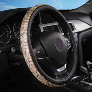 Tampas de volante Tampas de cristal não deslizamento Faixa universal para 37-38cm com strass em couro PU Acessórios para carros decorativos