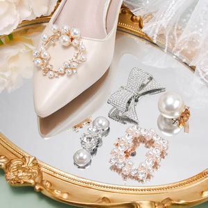 Shoe Parts Accessories Pearl shoe buckle accessories high heel square drill removable wedding shoes decorative flower 231124