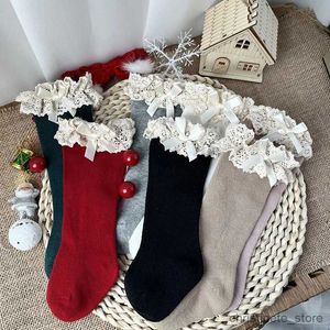 Crianças meias novo inverno outono bebê meninas joelho meias altas rendas plissado longo meia de algodão crianças crianças princesa christma socken para 0-5years r231204