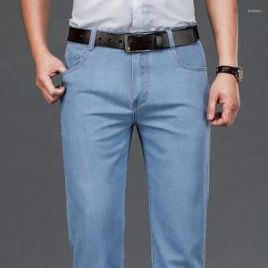 Мужские джинсы, летние тонкие прямые светло-серые классические стильные деловые модные эластичные свободные джинсовые брюки, мужская брендовая одежда