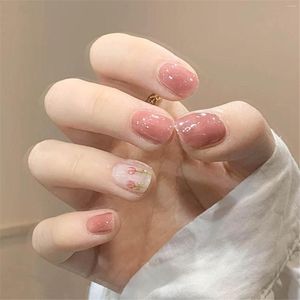 Nail Gel 24pcs Pink Flower Design Wear Short Paragraph Fashion Manicure Patch False Nails Save Time Wearable