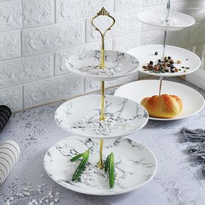 Plates Creative Marble Ceramic Dishes Nordic Home Dessert Cake Plate Afternoon Tea Cutlery Three-tier Wedding Birthday Fruit