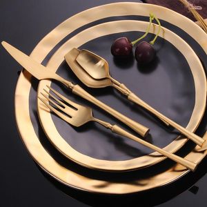 Dinnerware Sets 2023 Cutlery Set 24 Piece Forks Knives Spoons Silverware Fork Spoon Tableware Portable Golden