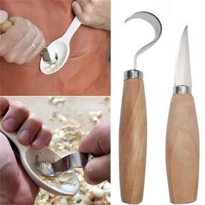 New 1/2Pcs Stainless Steel Wood Carving Cutter Woodwork Sculptural DIY Wood Handle Spoon Hook Carving Knife Woodcut Art Craft Tool