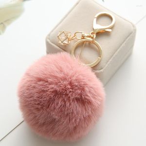 Chaves 23 cores Tlinket Fluffy Artificial Fur Ball Chain Chain Pompons Keychain Women Car Bag Ring Jewelry EH343