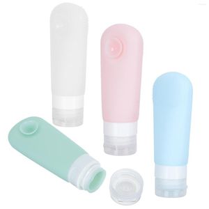 Lagringsflaskor 4st reser Sub Bottle Lotion Shampoo Dispenser Hairbrush Sucker Silikon Plastiskt toalettartikat REFILLABLE 90 ml