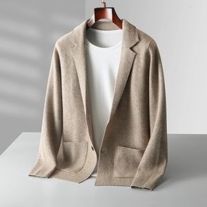 Men s Sweaters Cashmere cardigan men s lapel sweater casual business long sleeved knitted 100 pure wool 2023 coat solid color 231123