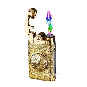 Lighters New decompression wheel USB electric windproof lighter portable pulse double arc Christmas Halloween birthday gift