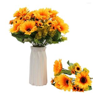 Decorative Flowers 1 Bunch Artificial Sunflower Silk Simulation Sunflowers Beautiful Bouquet Home Decoration Party Supplies