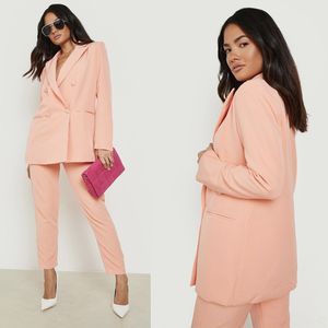 Summer Loose Women Pants Suits Zestaw podwójnie piersi Super Long Blazer szeroka noga Custom Fashion Office Lady Party Sukienka balowa