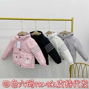 Down Parkas New Four Bar Tb Same Style Hooded Children's Down Coat Thickened Boys Girls Short White Duck Down Reflective Coat Pgfb