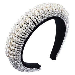 1Pcs Boho Mode Frauen Stirnband Perlen Perle Stirnbänder Haar Zubehör Schwamm Stirnband Vintage Mädchen Hochzeit Party