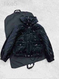 Women's Down & Parkas designer Winter Runway Fashion Velvet Black Hooded Jacket Embroidery Sequin Lantern Sleeve Pockets Drawstring Warm NG2A