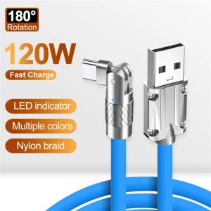 Cavi di ricarica rapida 120w 6a rotazione di 180 gradi tipo c cavo usbc micro tpe in lega per samsung galaxy s10 s20 s23 htc huawei telefono android