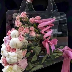 Geschenkpapier, transparent, PET, für frische Blumen, Blumenstrauß, Handtasche, Blumenverpackung, Handtasche, Festivals, Party, Geschenk, Rosenpaket, tragbare Verpackungstasche 231124