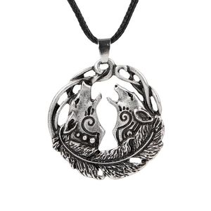 Colares pendentes 10pcs Viking Wolf Jóias de jóias Bronze Casal de prata antigo com penas CT628Pingente