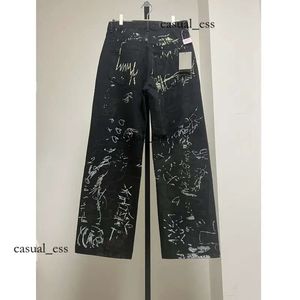 2023 Nya designer kvinnors jeans graffiti hög midja lös casual svart rak denim byxor mode streetwear thekhoi-12 cxg984 287 dfashion98