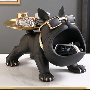 Dekorative Objekte Figuren Nordic Decor Skulptur Hund Big Mouth Französische Bulldogge Butler mit Metalltablett Tischdekoration Statue für Wohnzimmer Hund Bulter 230422