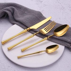 Dinnerware Sets 304 Stainless Steel Cutlery Set 24pcs Gold Western Kitchen Dinner Knife And Fork Dessert Spoon Wedding Party Gift