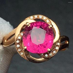 Ringos de cluster Ringue rubilita jóias finas pura 18 k ouro natural rubi turmalina 2,65ct Gemstone Diamond Gift Feminino para mulheres