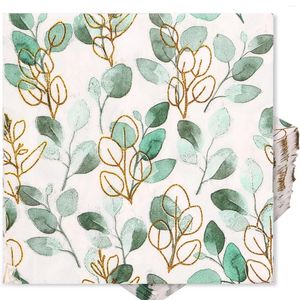 Table Napkin 100Pcs Eucalyptus Paper Napkins 2-Layer Retro Green Leaf Guest Reusable Greenery Hand Towel Decorative Square Party