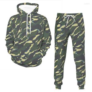 Men's Tracksuits Retro Sweatshirt Set Autumn 3d Print Camouflage Patterns Casual Fashion Loose Oversized Complete Clothing