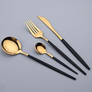 Плотные наборы Zoseil 24pcs Minenware Set Set Black Gold из нержавеющей стали зеркало Faltware Fork Fork Tea Spoon Dableware Кухонный ужин ужин