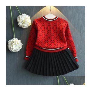 Girl'S Dresses 2021 Girls Dress Set Thick Long Sleeve Sweater Shirt And Skirt 2 Pcs Clothing Suit Spring Outfits For Kids Drop Deliv Dhivp