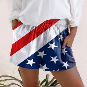 Shorts femininos Lace-up de bolso feminino casual com calça de calça de bandeira curta impressa solta