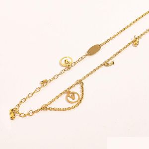 Anhänger Halsketten 18 Karat Gold überzogene Luxus-Designer-Halsketten-Edelstahl-Halsband-Ketten-Aussage Fashion Womens Jewelry Acc Dh7Tf