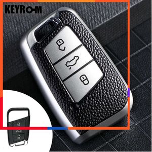 Nytt läderbilsnyckelfodral Fullt omslag för Volkswagen Skoda Kodiaq Superb A7 för VW Volkswagen Passat B8 Magotan Protect Shell Keychain