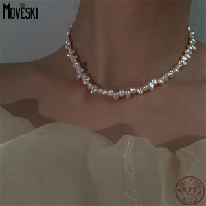 Naszyjniki wisiorek Moveski 925 Sterling Srebrny Naturalny barokowy naszyjnik perłowy Koreańszy projekt mody