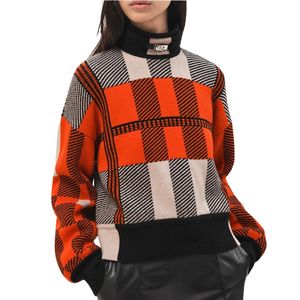 24 FW Women Sweaters Knits Cashmere Designer Tops Pullover Runway Brand Metal Neck Designer Crop Top Shirt High End Elasticity Plaid Pattern Outwear Knitwear Shirts